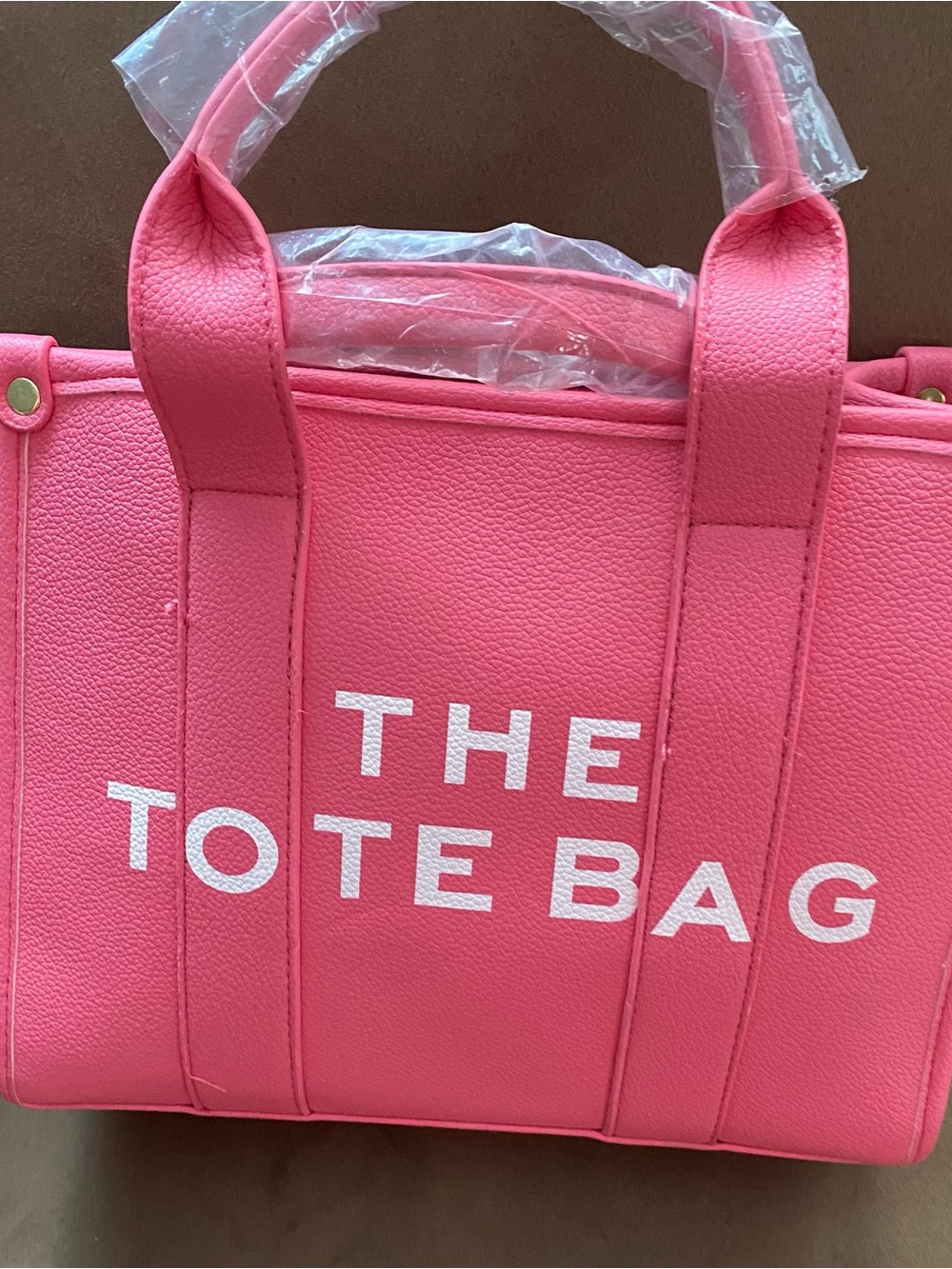 Pink Structured Top-Handle Tote Bag with Bold Lettering